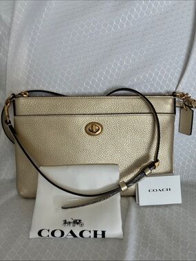Coach NWOT Polly Crossbody Soft Gold Pebbled Leather